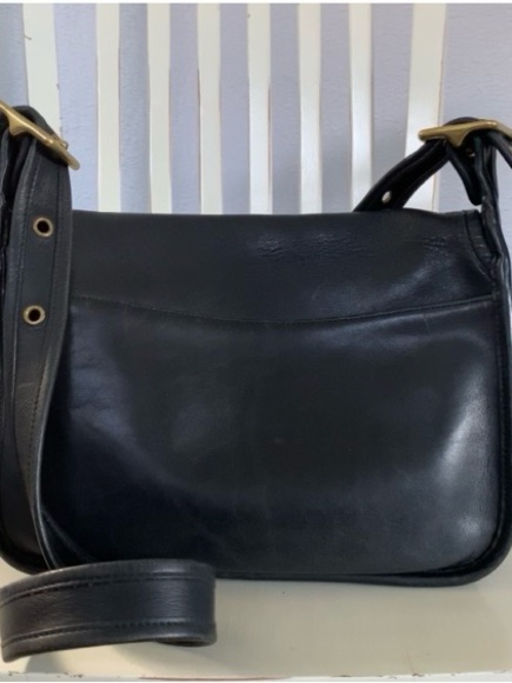 Coach Vintage Patricia’s Legacy Black Leather Saddle Shoulder Bag Brass Hardware